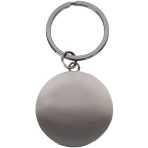 A round silver keychain with a simple, polished finish and a silver split ring attachment.