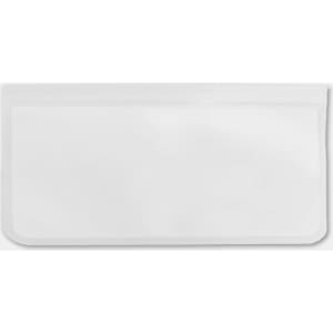 A transparent PEVA reusable food storage bag, featuring a zip closure, measuring 21.5cm x 12cm.