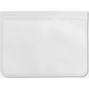A clear PEVA reusable food storage bag with a zip closure, measuring 26 cm x 20 cm.
