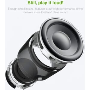 A black and silver OBI Bluetooth speaker, highlighting a transparent design and a prominent driver for enhanced sound.