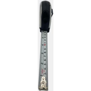 A black and silver professional 5 metre tape measure with a retractable measuring tape displayed fully extended.