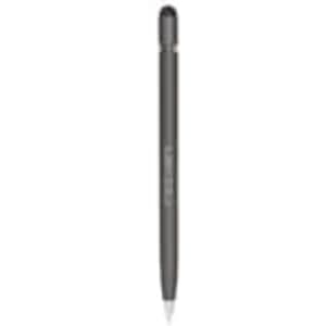 A metal pen in a sleek dark grey colour, featuring a smooth design and a branding logo on the side.