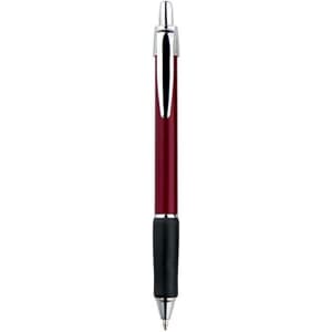 A metallic VIP pen in burgundy and black with a chrome tip, featuring branding.