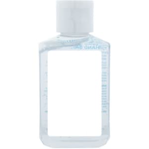 A transparent 60ml hand sanitiser gel bottle with a white cap, containing 75% ethyl-alcohol.