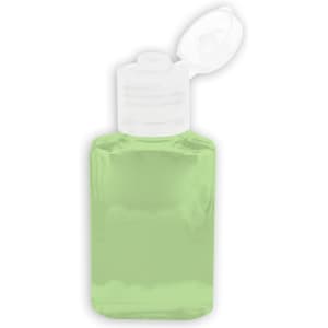 A green 30ml hand sanitiser gel with a clear flip-top lid, containing 75% ethyl alcohol. Includes a logo.