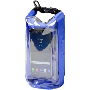 A blue 2.5L dry bag with a transparent front and a secure closure, featuring a logo.
