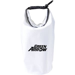 A 2.5L dry bag in white, featuring a black logo and a closure clip at the top.