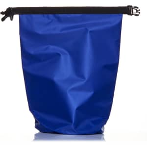 A blue 5L dry bag with a black closure strap and a smooth, textured surface, featuring a logo.