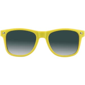 Yellow sunglasses with green gradient lenses and a stylish design, featuring a logo on the side.