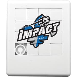 A white classic puzzle game with a logo featuring a soccer ball and the word "IMPACT" on the front.