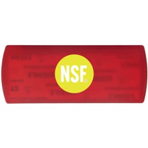 A red bandage dispenser featuring a circular logo in the centre.