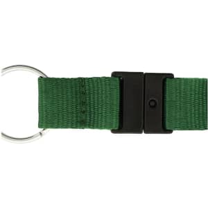 A green 19mm custom lanyard featuring a metal ring and a plastic buckle for attachment.