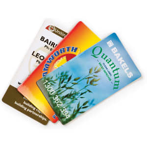 A set of three rectangular magnets with rounded corners, featuring various colours and a logo on each magnet.