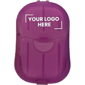 A purple drink bottle with a rounded design and a secure lid, featuring a space for a logo.