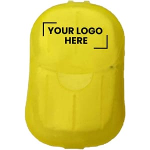 A yellow drink bottle with a smooth surface and a logo area on the front.