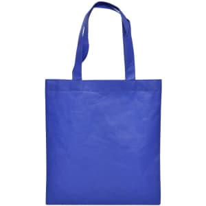 A blue shopping tote bag with two shoulder straps and a simple design, featuring a logo.