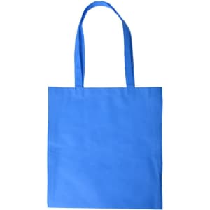 A blue shopping tote bag with a V gusset and two handles, featuring a plain design without logos.