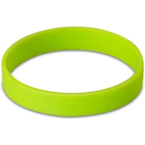 A vibrant green silicone wristband with a smooth finish and no visible branding or text.