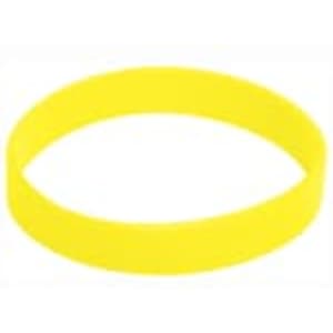 A yellow silicone wristband featuring a logo, designed for promotional use in exhibitions and events.