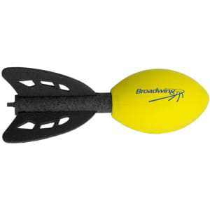 A yellow and black rocket-shaped toy, featuring a branding logo, designed for fun and stress relief.