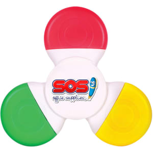 A Fiddle Spinner Highlighter with red, yellow, green, and white sections, featuring a logo.