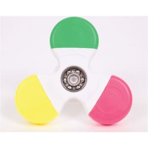 A Fiddle Spinner Highlighter featuring green, yellow, pink, and white segments with a central spinner mechanism.