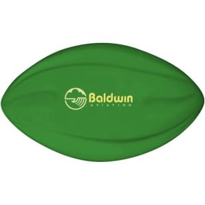 A green 135mm Spyro football with a textured surface and a logo on it.