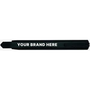 A black slimline retractable box cutter with a clip and a logo placeholder.