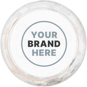A circular promotional product featuring a clear design with space for branding in the centre.