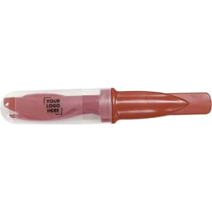 A promotional product, the Slice Set, features a transparent case with a brown marker inside. It has a logo on the casing.