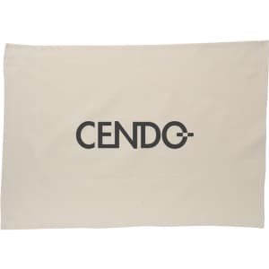 A cotton tea towel in a natural beige colour featuring a logo in a bold, modern font.