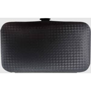 A black manicure set case with a textured surface, featuring a secure closure and compact design.