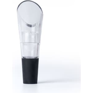 A wine aerator with a clear top and black base, designed for enhancing wine flavour. It features a sleek, modern aesthetic.