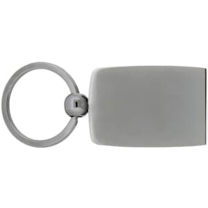 A sleek, silver carbon fibre keychain with a circular ring attachment and a rectangular body.