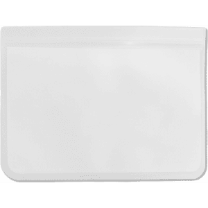 A clear, reusable PEVA food storage bag with a zip closure, measuring 21.5 cm x 18 cm. It features a smooth finish.