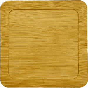 A bamboo coaster with a square shape and rounded edges, featuring a smooth, natural finish.