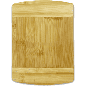 A bamboo cutting board featuring a natural wood finish with a smooth surface and rounded edges.