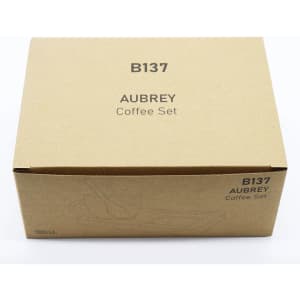 Aubrey Coffee/Tea Set packaging in a brown box, featuring a minimalist design and a logo.