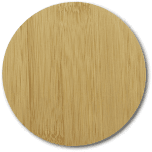 A round bamboo coaster in a natural tan colour, featuring a smooth surface and no visible branding.