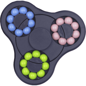 A grey puzzle game featuring clusters of blue, green, and pink balls in a circular design with a central spinner.
