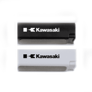 A set of two screen cleaners in black and white, featuring a logo on each.