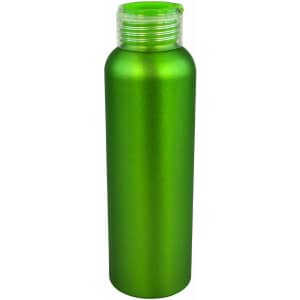A drink bottle in vibrant green aluminium with a screw-on lid and a smooth finish. Includes a logo.