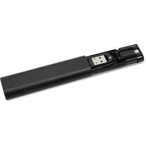 A black travel kit containing charging cables with a compact design and built-in storage.