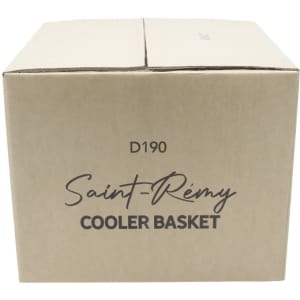 A tan cardboard box labelled "Saint-Rémy Cooler Basket," featuring branding on the front.