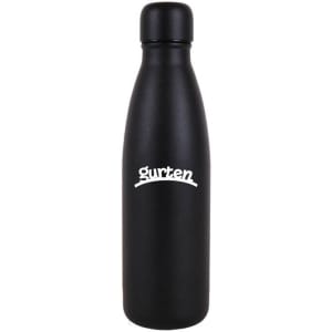 A drink bottle with a sleek black design and a white logo. The bottle has a 600ml capacity.