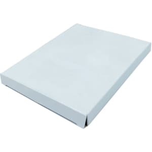 A flat, white promotional box with a simple design, suitable for packaging.