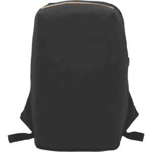 A black ECO NOVA computer backpack with adjustable straps and a simple, modern design. It features a logo.