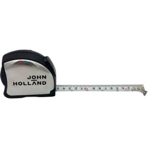 A professional 5 metre tape measure with a silver tape and black casing, featuring a logo.