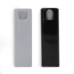 A screen cleaner in grey and black, featuring a sleek design with an integrated applicator.