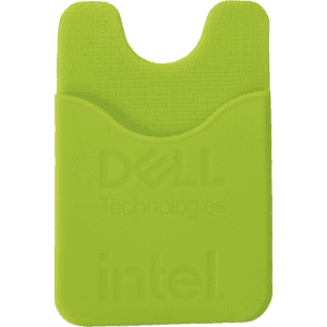 A green phone wallet with a textured surface and an open top for easy access, featuring a logo.